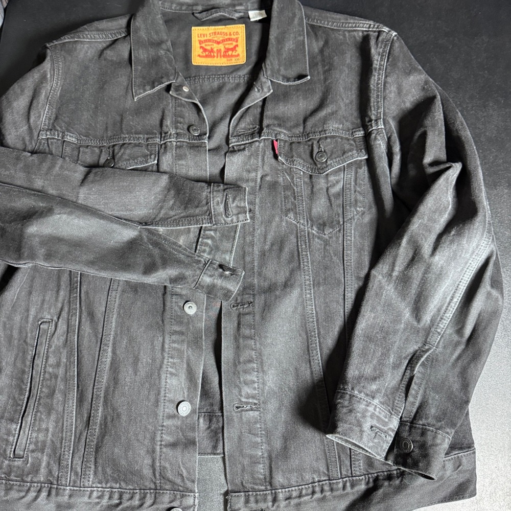 Levi's Trucker Jacket Mens XXL Black Solid Denim Button Front Casual Coat‎